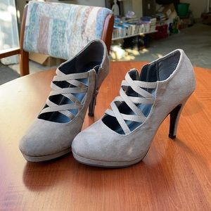 Taupe cross-cross Mary Janes